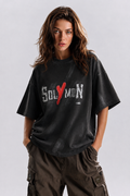 SolymoN Graphic Oversized Tee – Washed Black