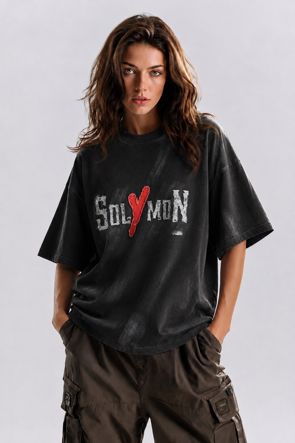 SolymoN Graphic Oversized Tee – Washed Black