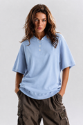 Clean Cut Polo Style Oversized Tee – Sky Blue