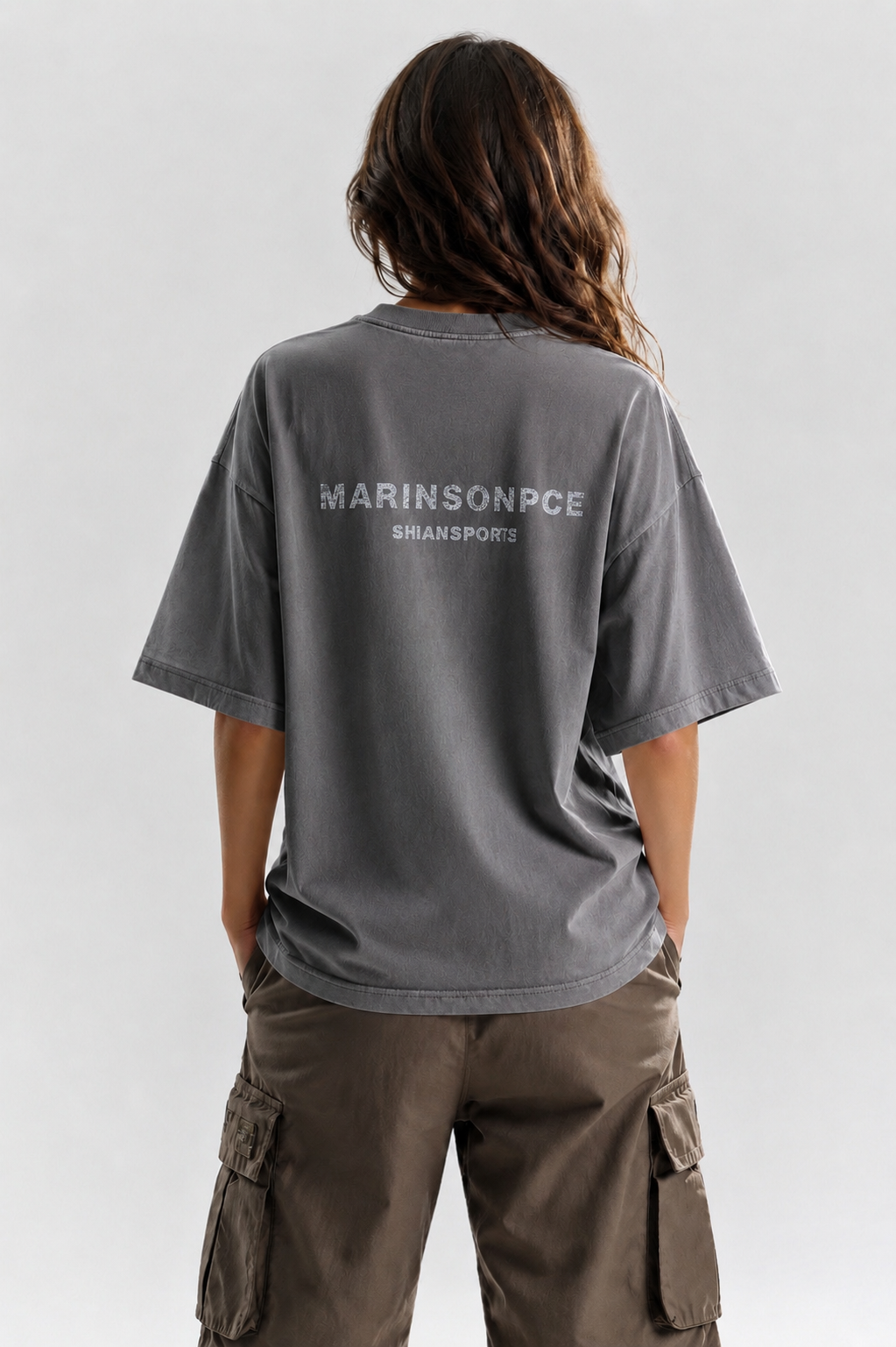 Marinsonpce Back Print Oversized Tee – Charcoal Grey