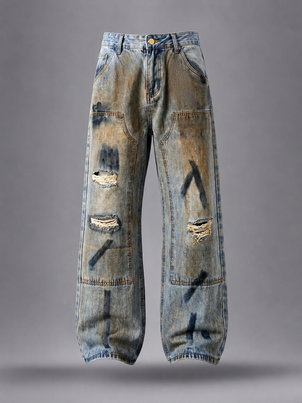 Graffiti Brushstroke Ripped Balloon Leg Jeans