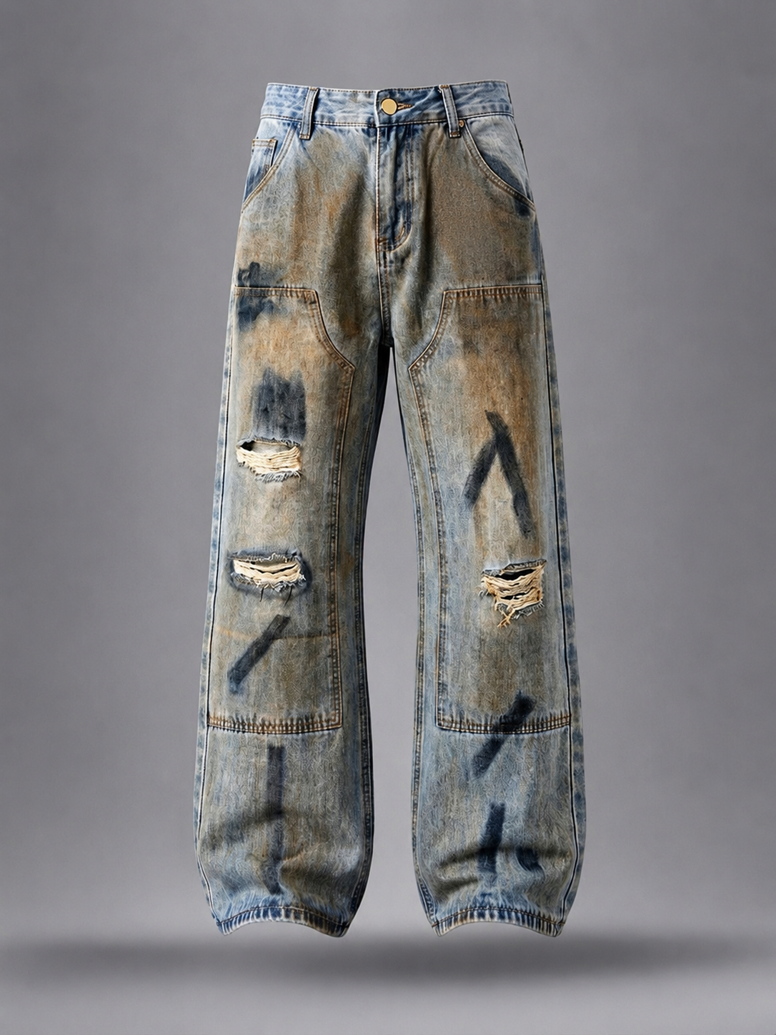 Graffiti Brushstroke Ripped Balloon Leg Jeans