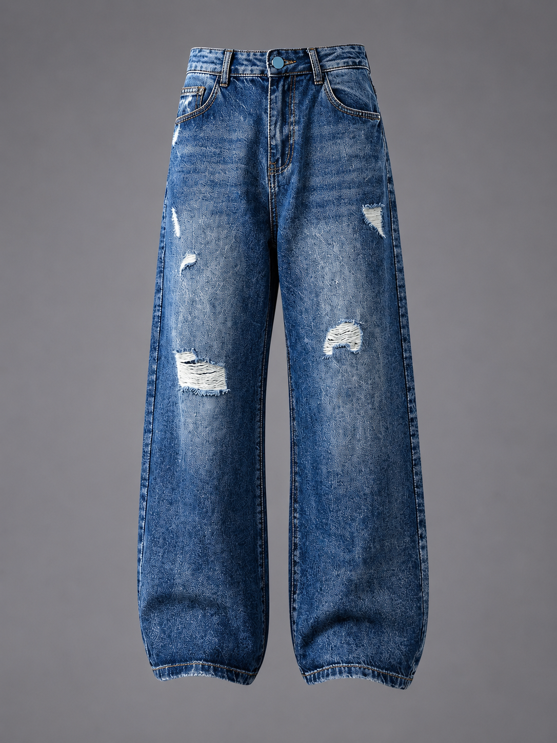 Mid Blue Washed Ripped Balloon Leg Jeans