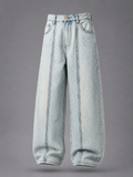 Contrast Stitch Ice Wash Balloon Leg Jeans