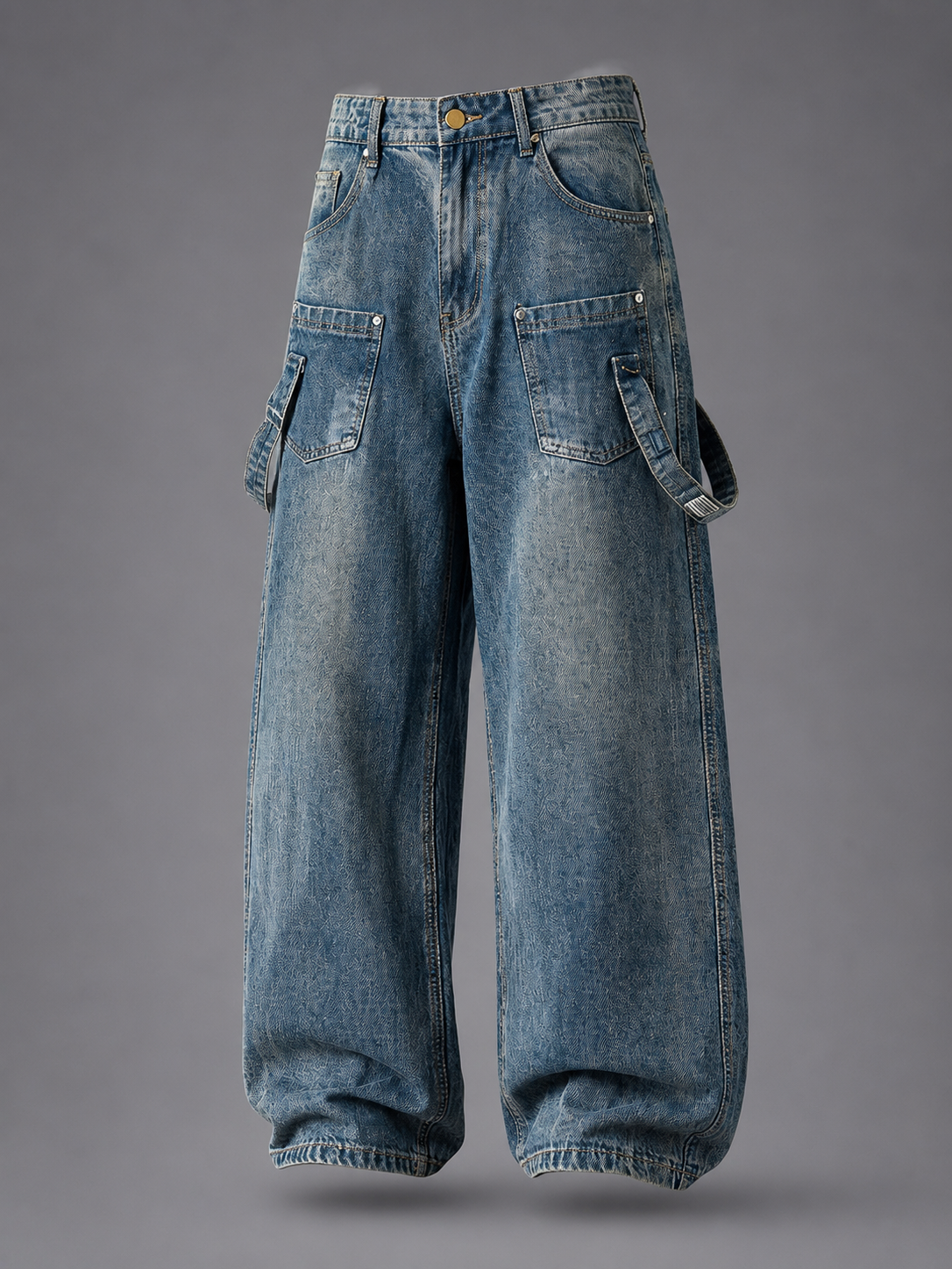 Cargo Pocket Balloon Leg Jeans – Vintage Wash