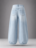 Ice Blue Distressed Balloon Leg Jeans