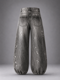 Distressed Paint Splatter Balloon Leg Jeans