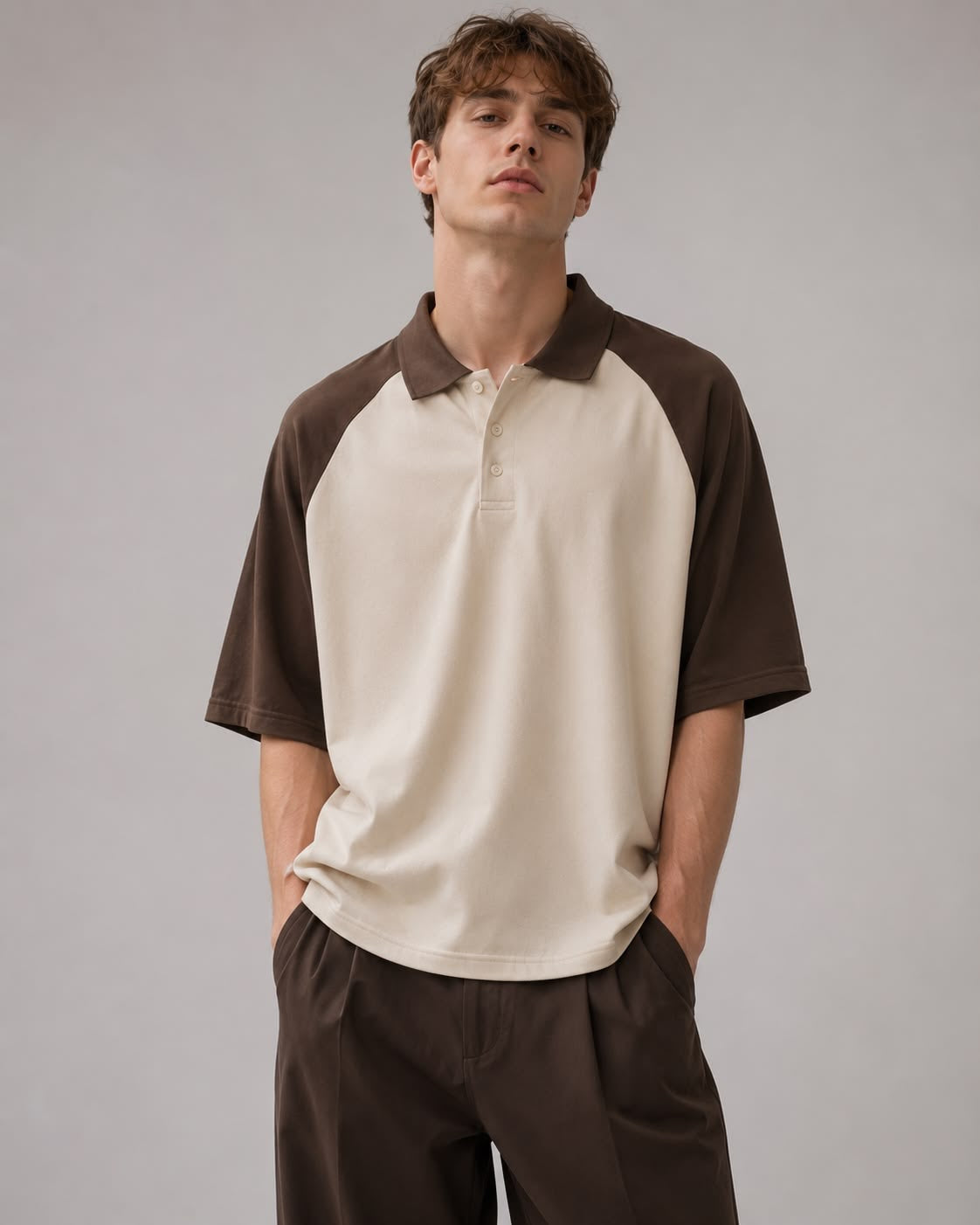 Old Money Raglan Polo – Cream & Chocolate Brown